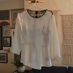 Tibi white blouse black lace back